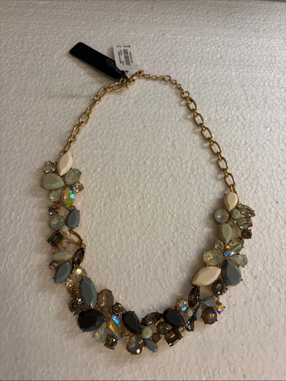 J. Crew Gold-Chain Crystal Necklace in Ivory and Gray